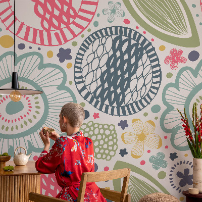 3D wall mural with floral patterns