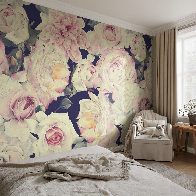 Baby room wall mural with a flower bouquet design