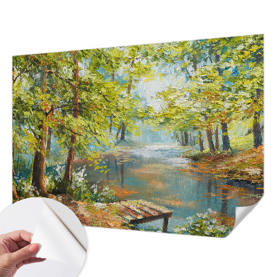 Peel and stick wallpaper mural with an idyllic lake scene
