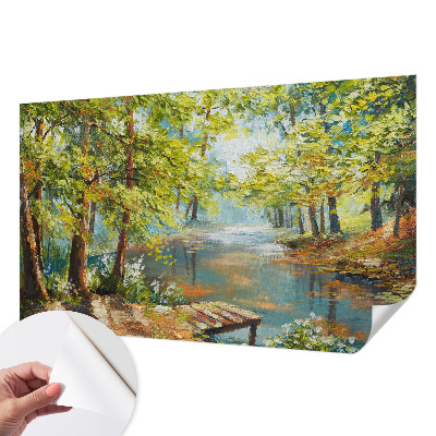 Peel and stick wallpaper mural with an idyllic lake scene