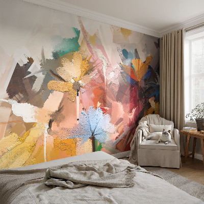 Removable wall mural wallpaper with an abstract floral design