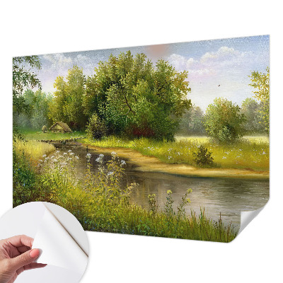 Removable wall mural featuring a rural landscape