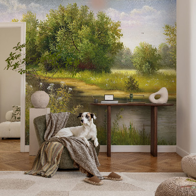 Removable wall mural featuring a rural landscape