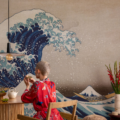 3D photo wallpaper mural featuring a dramatic breaking wave design