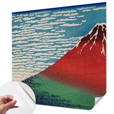 Peel and stick wall mural with a red mountain design