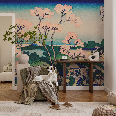 Children's wall mural with cherry blossom motif