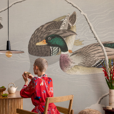 Nursery wall mural with a calm duck motif