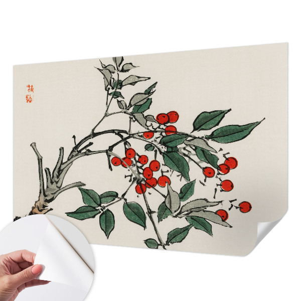Self-adhesive photo wallpaper with a sprig of berries design