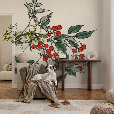 Self-adhesive photo wallpaper with a sprig of berries design
