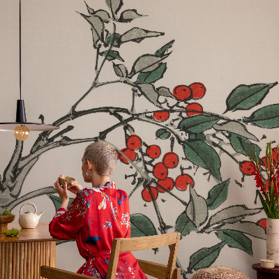 Self-adhesive photo wallpaper with a sprig of berries design