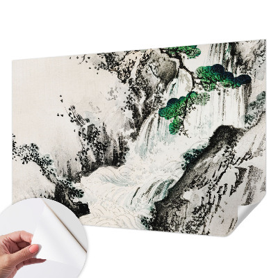 Removable wall mural wallpaper with a nature waterfall design