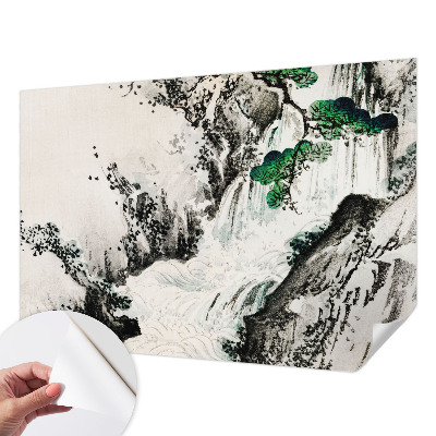 Removable wall mural wallpaper with a nature waterfall design
