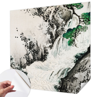 Removable wall mural wallpaper with a nature waterfall design