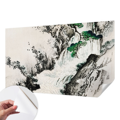 Removable wall mural wallpaper with a nature waterfall design