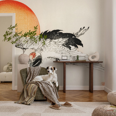 Nursery wall mural with an elegant crane design