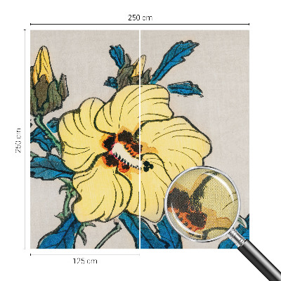 Peel and stick wall mural for living room with a yellow flower design