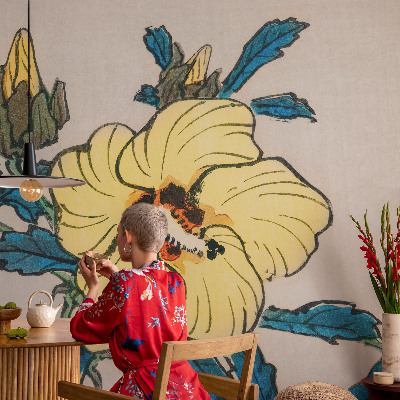 Peel and stick wall mural for living room Yellow flower
