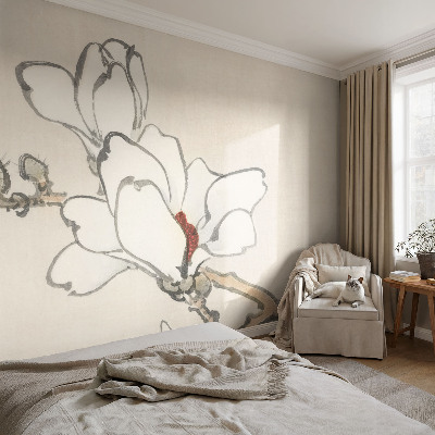 Peel and stick wall mural for kids' room with a delicate magnolia pattern