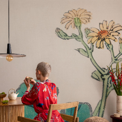 3D wall mural with a floral design featuring flowers and leaves