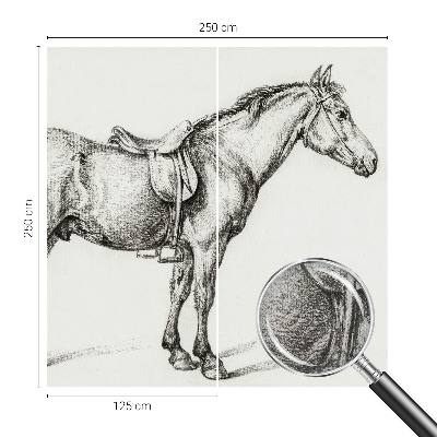 Nursery wall mural with a sketched horse illustration