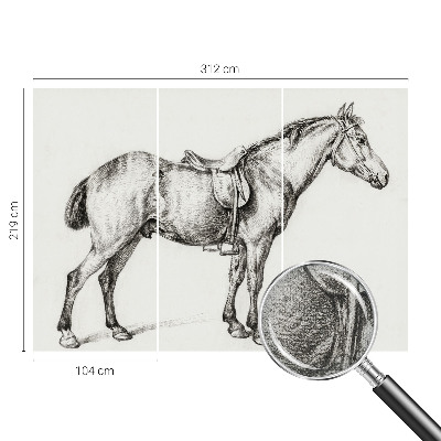 Nursery wall mural with a sketched horse illustration