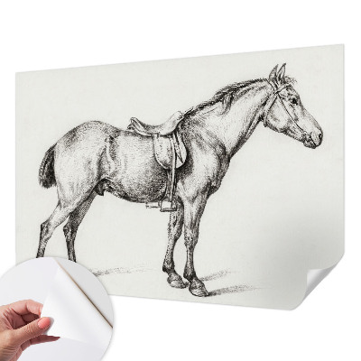 Nursery wall mural with a sketched horse illustration