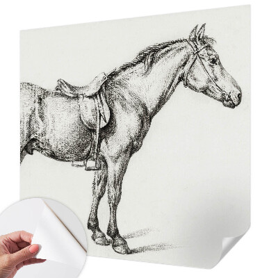 Nursery wall mural with a sketched horse illustration