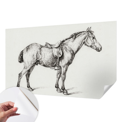 Nursery wall mural with a sketched horse illustration