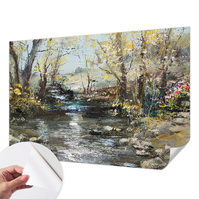 Children's wall mural with a forest stream design