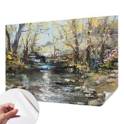 Children's wall mural with a forest stream design