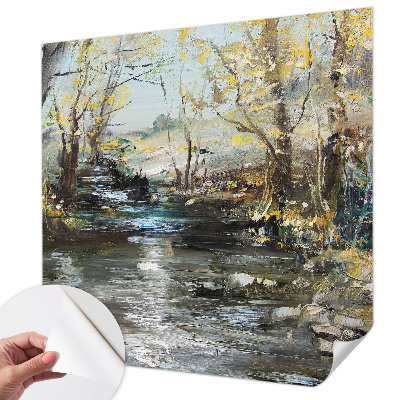 Children's wall mural with a forest stream design