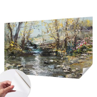 Children's wall mural with a forest stream design
