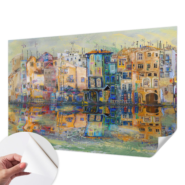 Peel and stick wall mural with a magical city illustration