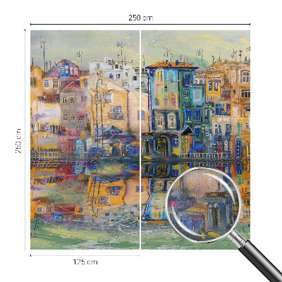 Peel and stick wall mural with a magical city illustration