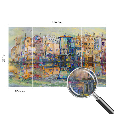 Peel and stick wall mural with a magical city illustration
