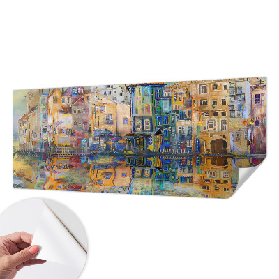 Peel and stick wall mural with a magical city illustration