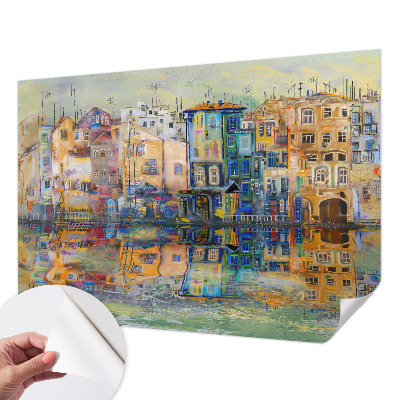 Peel and stick wall mural with a magical city illustration