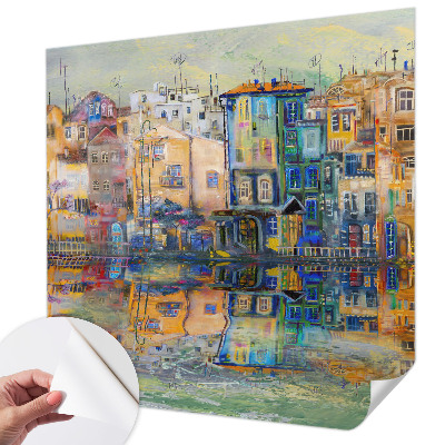 Peel and stick wall mural with a magical city illustration