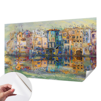 Peel and stick wall mural with a magical city illustration