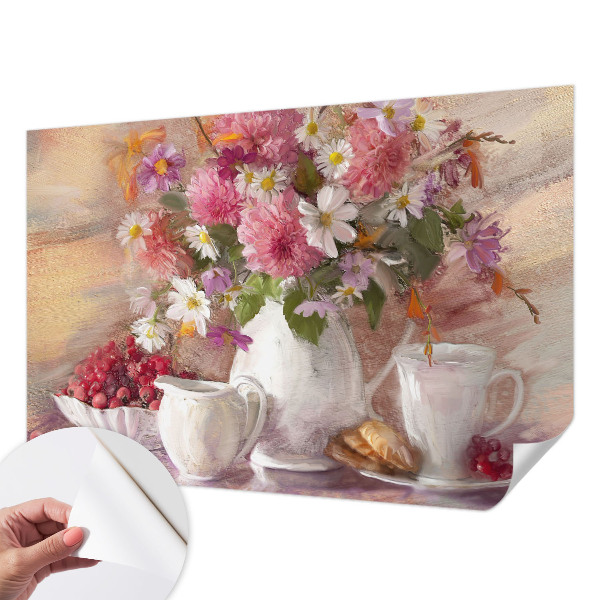 Peel and stick wallpaper mural with a wildflower pattern