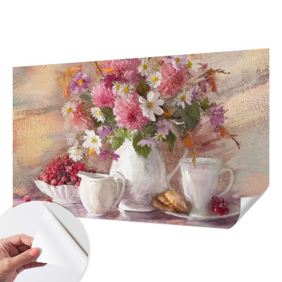 Peel and stick wallpaper mural with a wildflower pattern