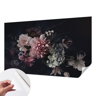 Removable wall mural wallpaper with a floral arrangement design