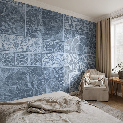 Peel and stick wallpaper mural with a pattern of plant ornaments