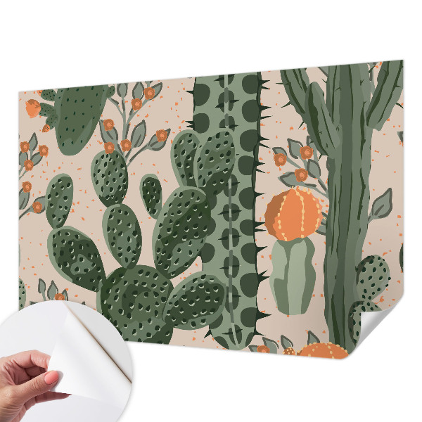 Removable wall mural wallpaper with a green cactus design