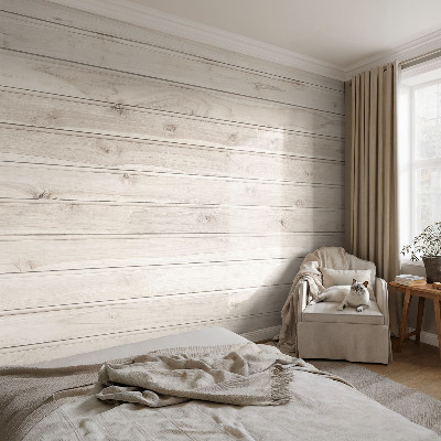 Peel and stick wallpaper mural with a natural wood look