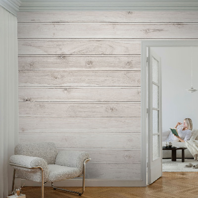 Peel and stick wallpaper mural with a natural wood look