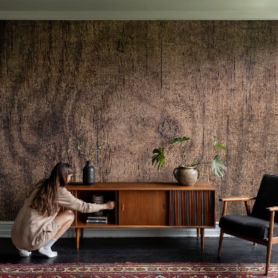 Stick-on wall mural with a rustic wood design