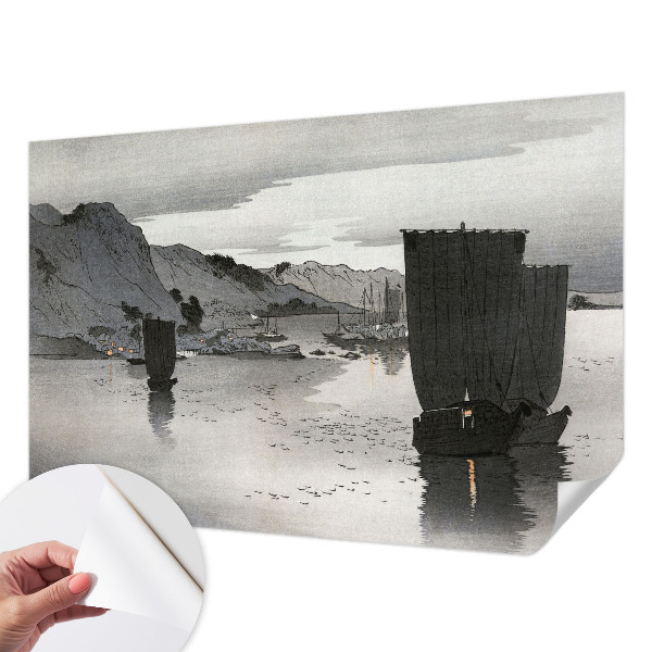 Removable wall mural wallpaper with an evening bay motif