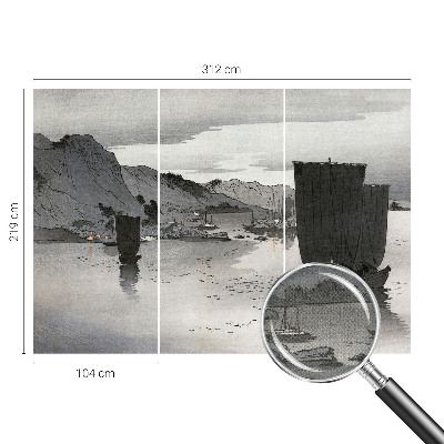 Removable wall mural wallpaper with an evening bay motif