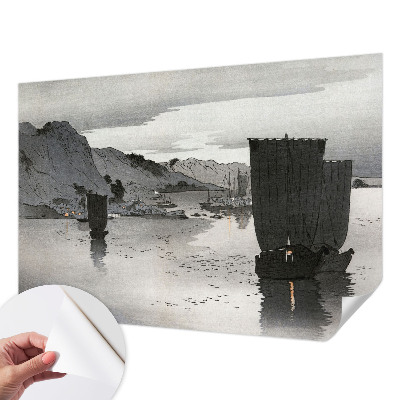 Removable wall mural wallpaper with an evening bay motif